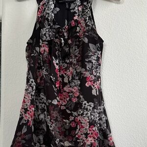 White House Black Market Black and Pink Floral Blouse